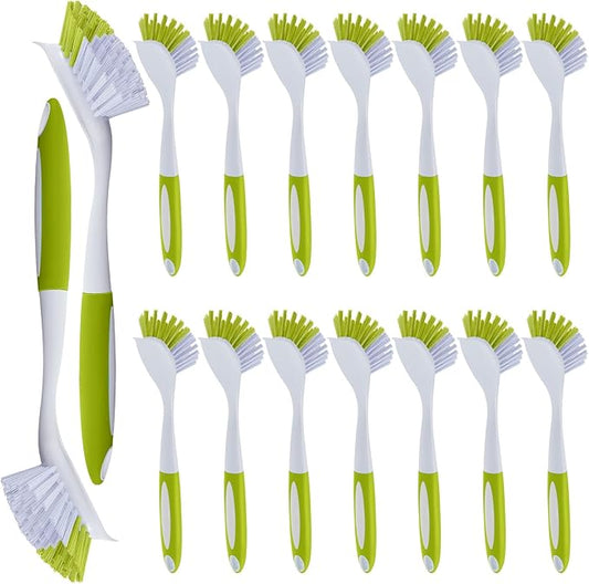 Hsei 20 Pcs Light Green Kitchen Scrub Dish Brush Bulk with 11 Inch Anti Slip Handle Cleaning Dish Scrubber with Stiff Bristles Washing Scrub Brushes for Housekeeping for Pots and Pans, Kitchen Sink