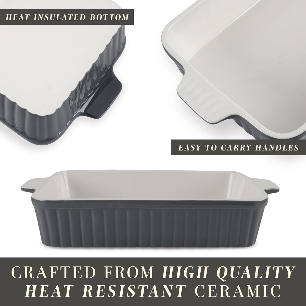 COOK WITH COLOR Casserole Dishes for Oven, Porcelain Baking Dishes, Ceramic Bakeware Sets of 4, Rectangular Pans Handles for Baking Cake Kitchen