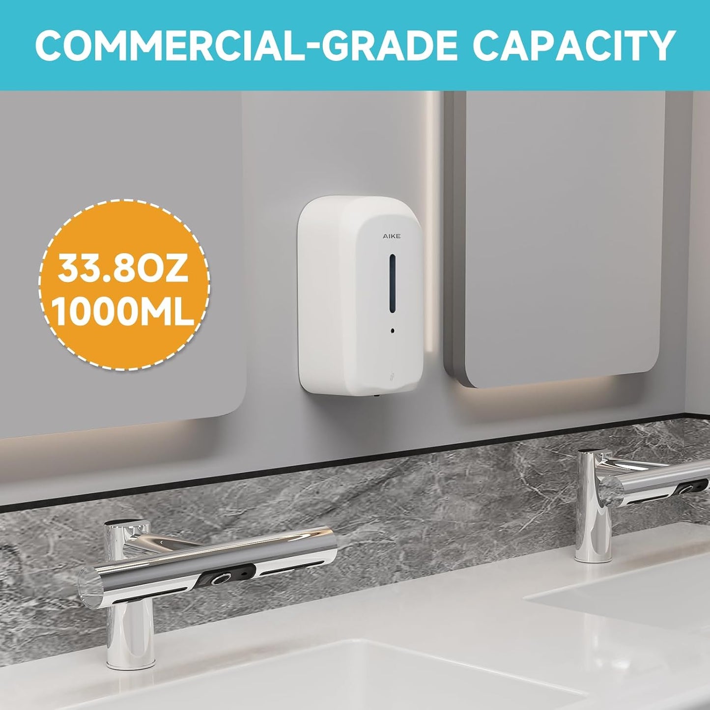 AIKE 33.8oz Automatic Wall Mount Liquid Soap Dispenser with Commercial ABS Construction, Model AK1226S(White)