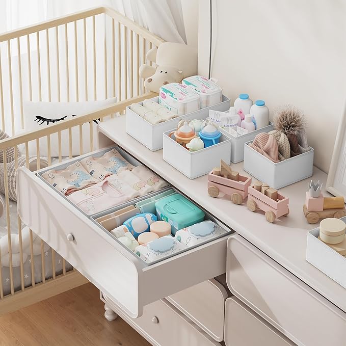 DIMJ Drawer Organizer Clothes Storage - 18 Pack Baby Dresser Organizer for Nursery, Foldable Closet Drawer Organizer Bins for Bedroom Organization, Fabric Storage Dividers for Socks, Underwears, Bras
