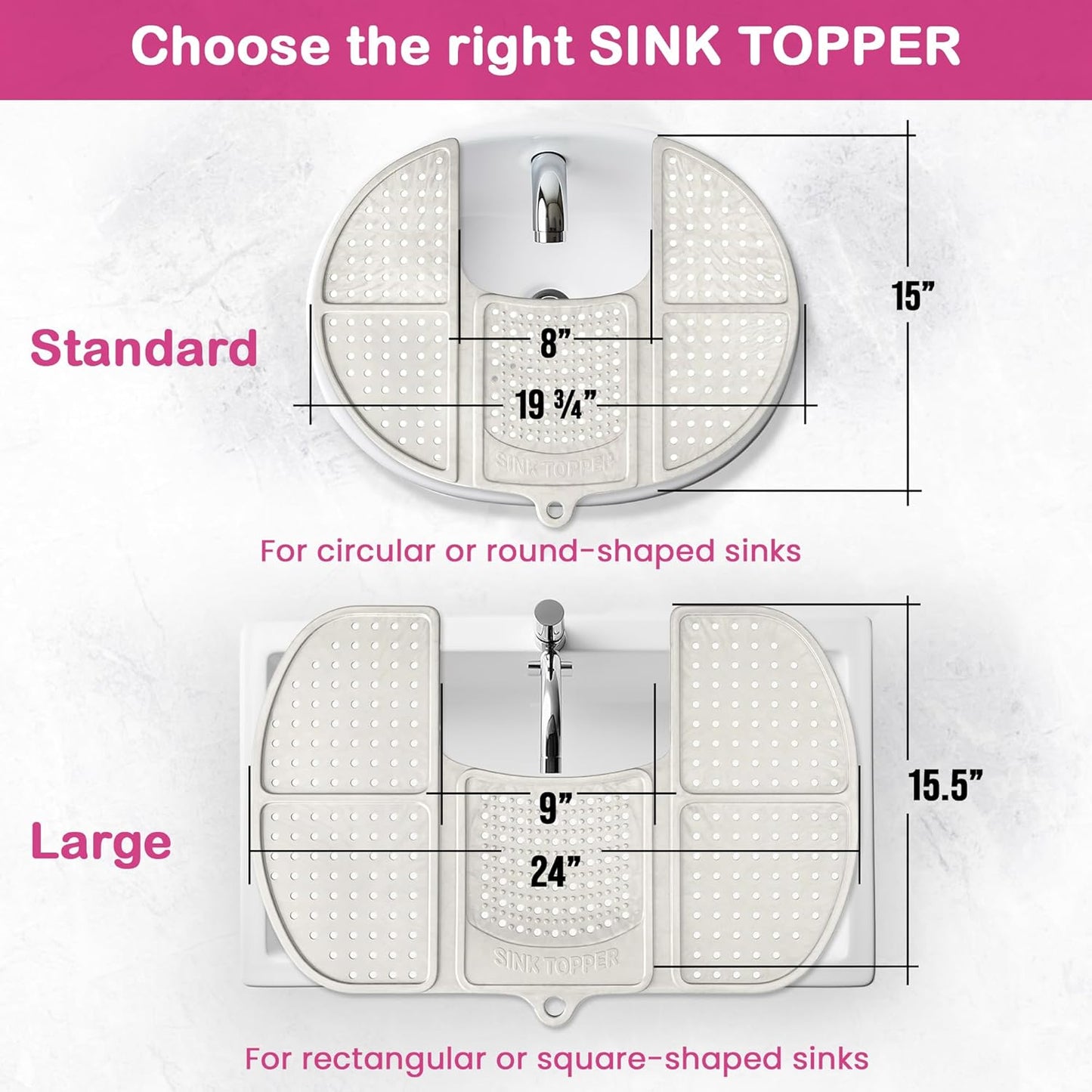 Sink Topper Bathroom Counter Cover & Storage Saver, Foldable Silicone Mat for Hot Tools, Hair Styling & Makeup, Beauty Brush Cleaning Mat, RV Camper Sink Cover & for Small Spaces (Large Lavender)
