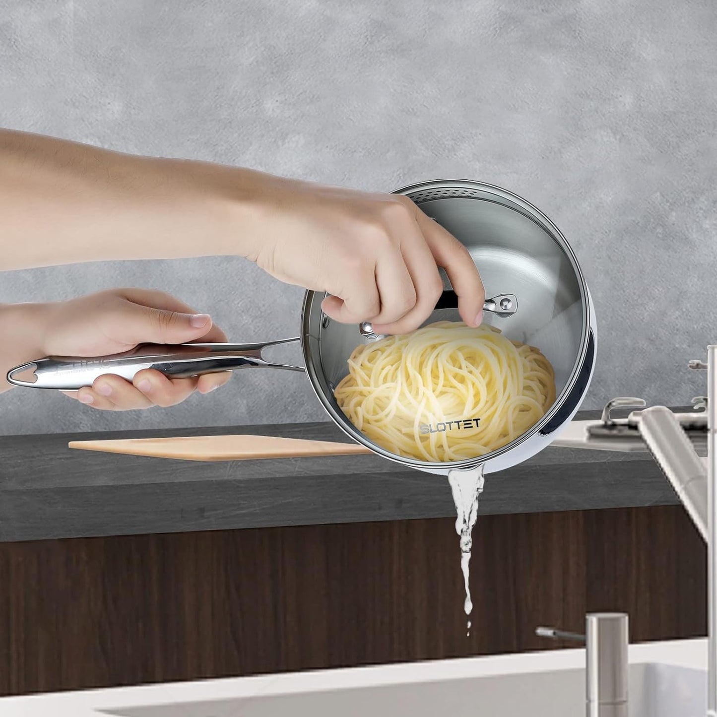 Tri-Ply Whole-Clad Stainless Steel Sauce Pan with Pour Spout,2.5 Quart Small Multipurpose Pasta Pot with Strainer Glass Lid, Saucepan for Cooking with Stay-cool Handle.