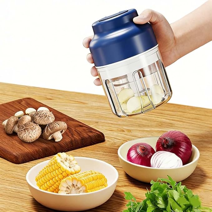 Electric Garlic Chopper, Mini Portable Veggie Cutter with 4/6 Stainless Steel Blades, Portable Wireless Rechargeable Mini Electric Garlic Food Chopper for Garlic, Onion, Chili, Nuts (2PCS-C,320ML)