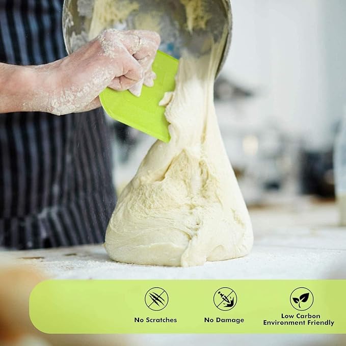 SURDOCA Dough Scraper Bench Scraper - 3P 11.8x7.3" Plastic Flexible Bowl Scraper, Sharp Edge & Angles Cake Scraper. Non-Slip Bakeware Decorating Tools Sculpting & Modeling Tools - Yellow+Pink+Yellow