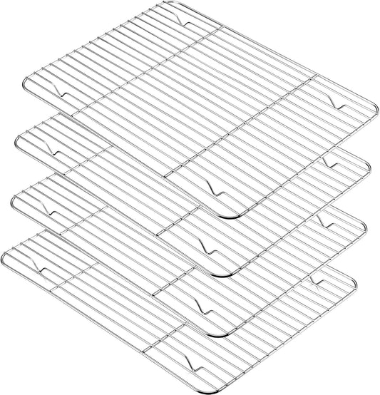P&P CHEF Baking Cooling Rack Set for Cooking Roasting, 4-Piece Stainless Steel Wire Racks for Oven Use, Healthy & Dishwasher Safe, Rectangle, 15.3 Inch