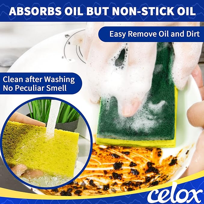CELOX 36 Pack Dish Sponge for Kitchen, 2 Pack Dish Brush with Soap Dispenser for Kitchen Cleaning