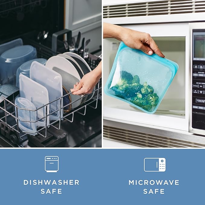 Stasher Silicone Reusable Storage Bags, 4-Pack, Reusable Freezer Bags, Microwave, Dishwasher, Oven Safe, Sous Vide, Premium Lunch Containers, Eco Friendly, Food Storage Bags, Snack Bags, Multicolor | Reusable Food Bags