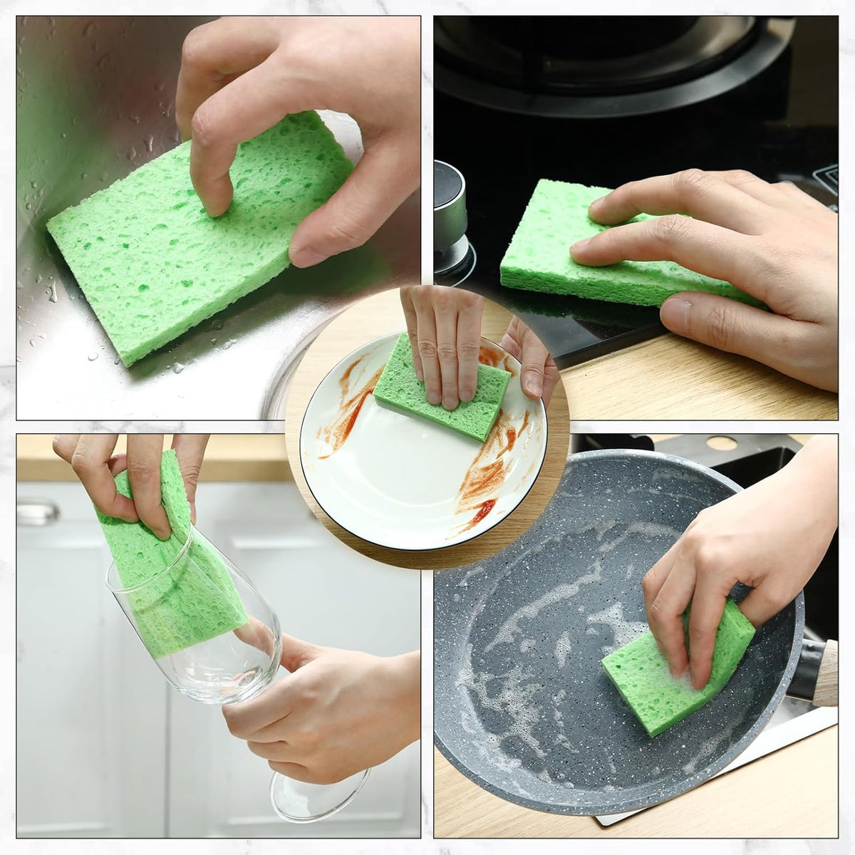 Zhengmy 100 Pieces Kitchen Sponge Bulk Natural Sponges for Dishes Compressed Wood Pulp Sponges Cleaning Sponge Without Scratching for Kitchen Bathroom, 3.9 x 2.4 x 0.12 Inch (Green)