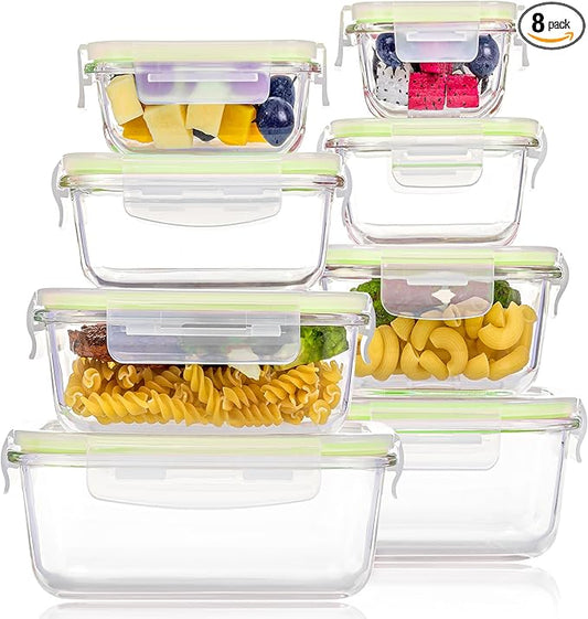 Vtopmart 8 Pack Glass Food Storage Containers with Lids (Grass Green)
