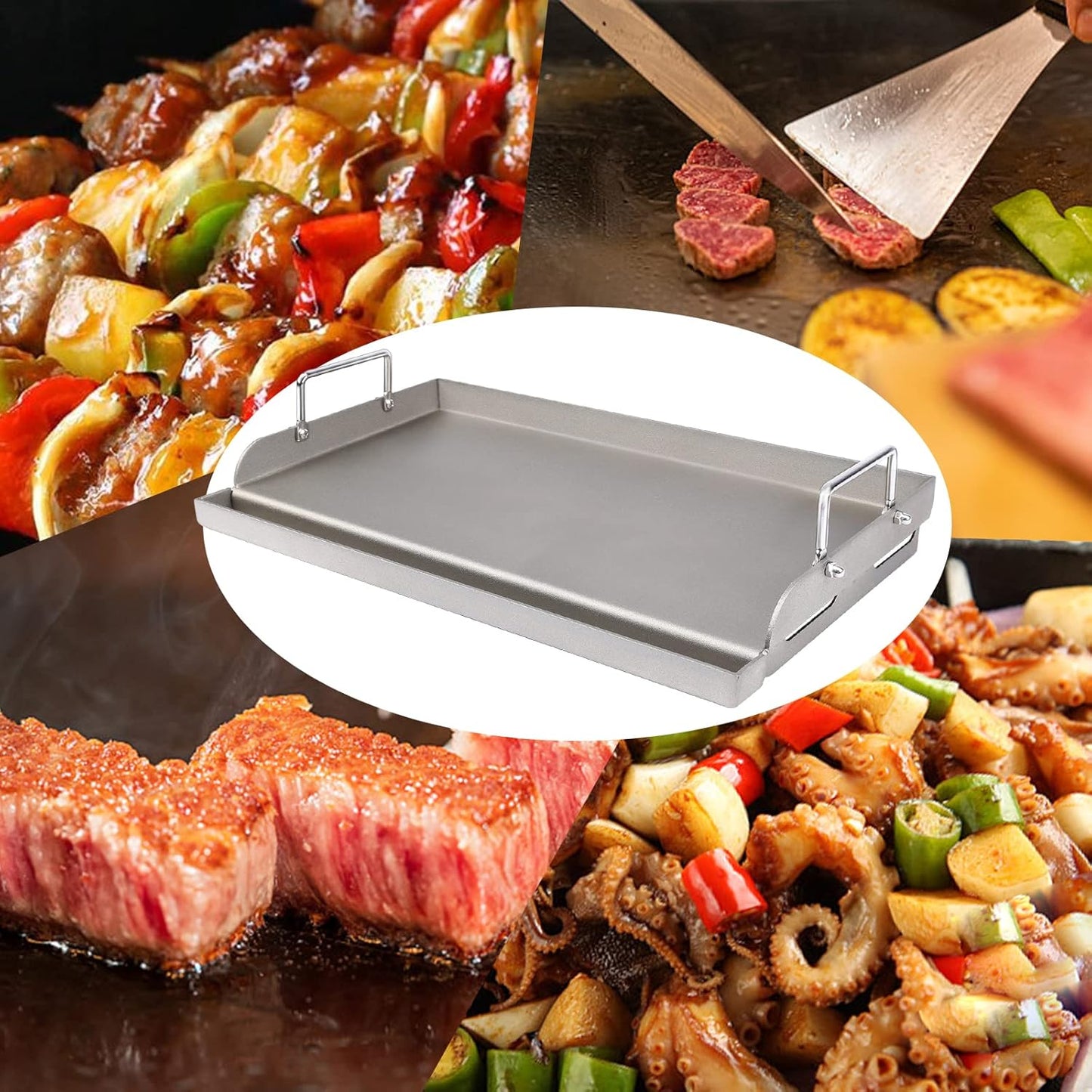 Uniflasy Cast Iron Griddle for Gas Grill Flat Top Griddle Insert for Outdoor Gas Grill, 25" x16" Cooking Skillet Plate Pan Teppanyaki for Charcoal/Electric Grills Fits Camping Tailgating Parties
