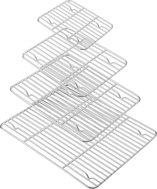 Baking Cooling Rack Set Stainless Steel Baking Racks, Roasting Rack for Roasting Grilling Cooking and Baking, Heavy Duty Wire Racks, Oven & Dishwasher Safe, 4 Various Sizes