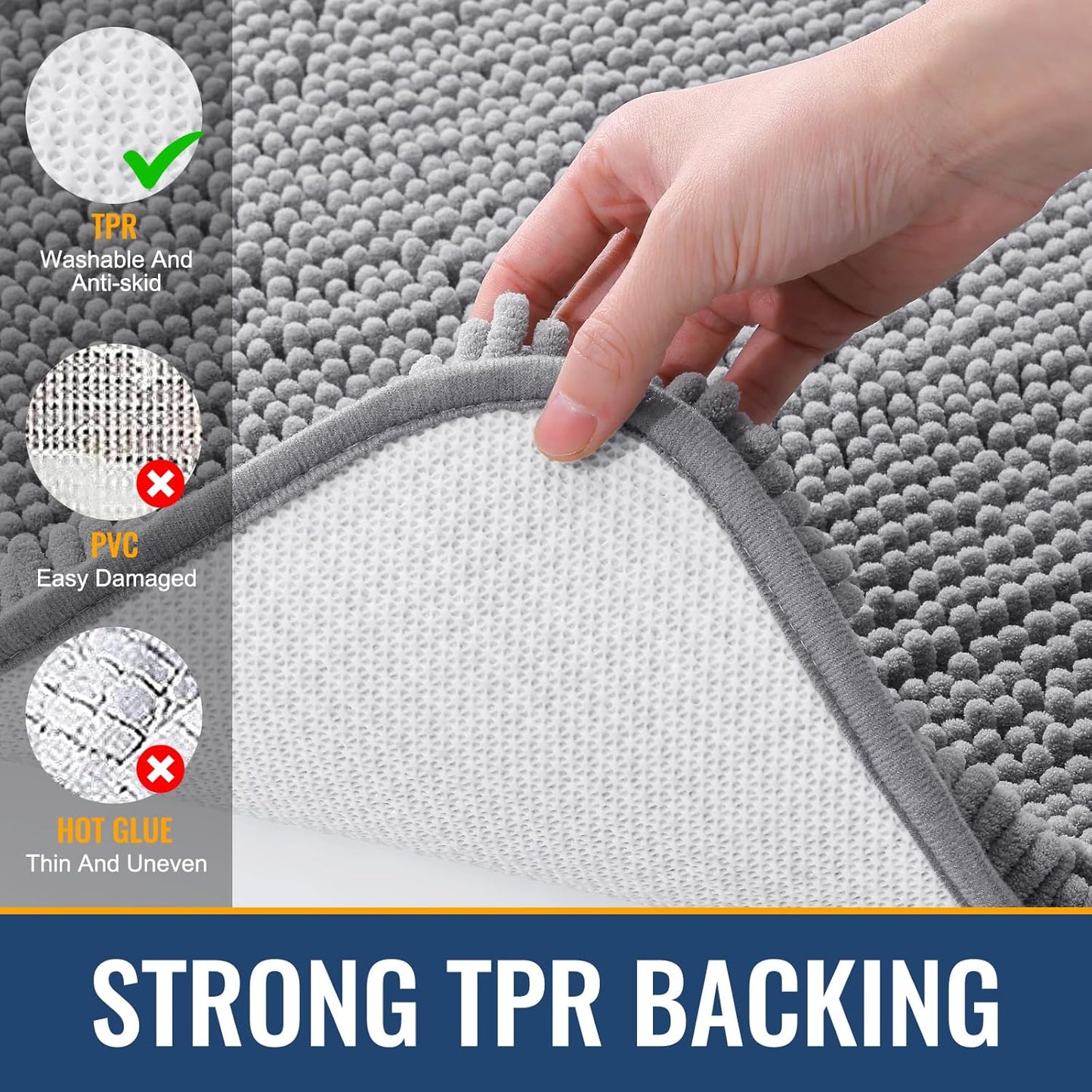 Arotive Bathroom Rugs 47x20, Extra Soft Absorbent Shaggy Chenille Bath Rugs, Machine Washable Rubber Backing Non-Slip Bath Mats for Bathroom Floor Tub and Shower, Home Decor Accessories, Grey
