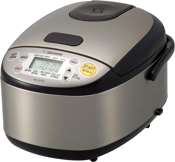 Zojirushi NS-LGC05XB Micom Rice Cooker & Warmer, 3-Cups (uncooked), Stainless Black & CW-PZC22FC Micom Super Boiler 2.2L, Floral, 2.2 L