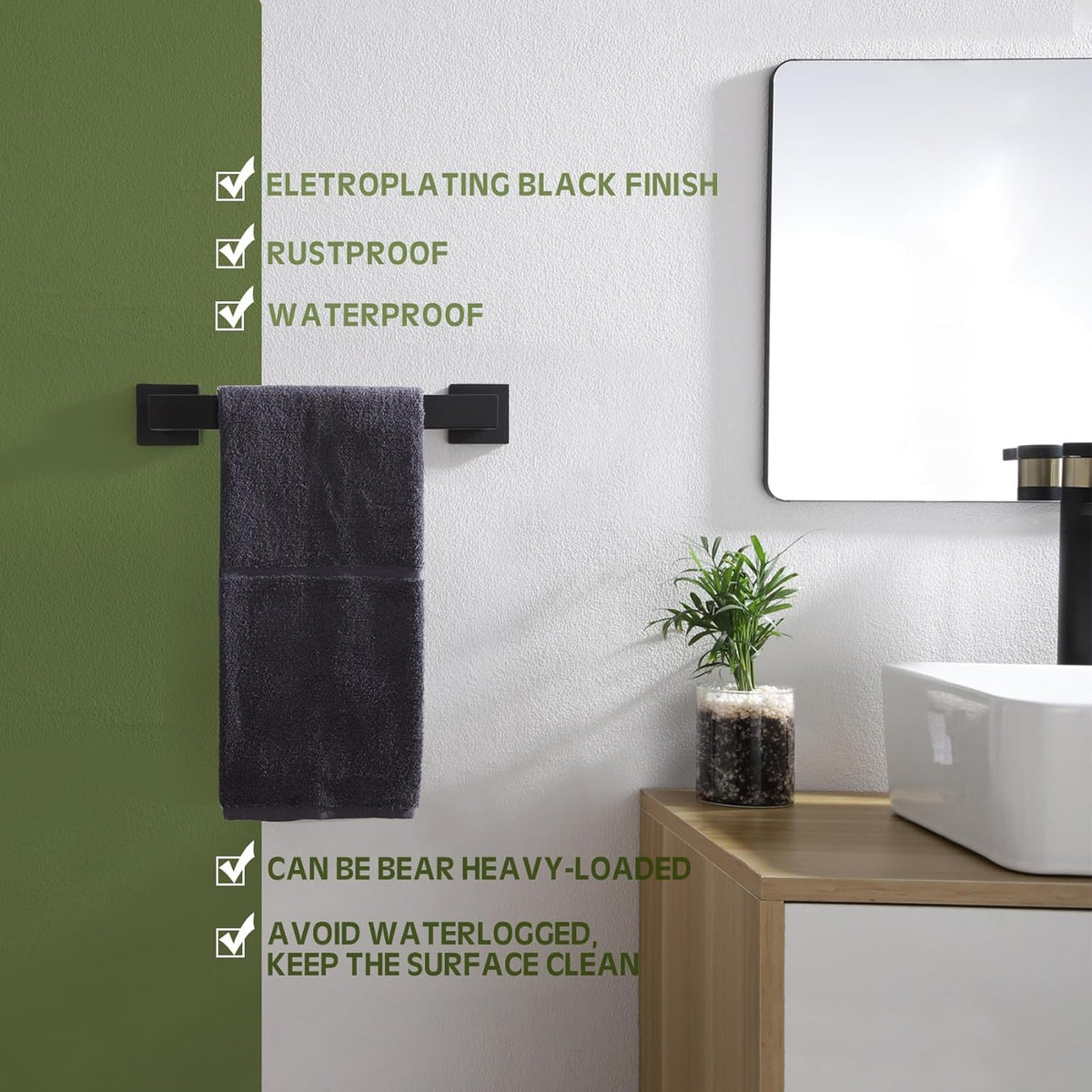 KOKOSIRI 12-Inch Single Towel Bar, Bathroom Kitchen Towel Holder, Wall Mounted SUS304 Stainless Steel Towel Rack 2 Pack, Matte Black, B4003BK-L12-P2