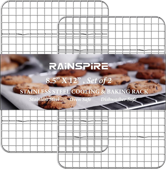 Rainspire Cooling Rack Stainless Steel, Heavy Duty Cooling Racks for Cooking and Baking, Oven Safe Wire Rack for Cooking, Baking Rack for Oven Cooking Fits Quarter Sheet Pan, 8.5" x 12", 2-Pack