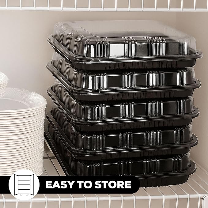 25 Pack Catering Trays with Lids – 17" Serving Tray with Lid, Heavy Duty Recyclable Plastic Party Platters for Catering, Buffet, Picnics & Events – Food Tray with Clear Lid (17.72 x 12.20 x 2.95 inch)