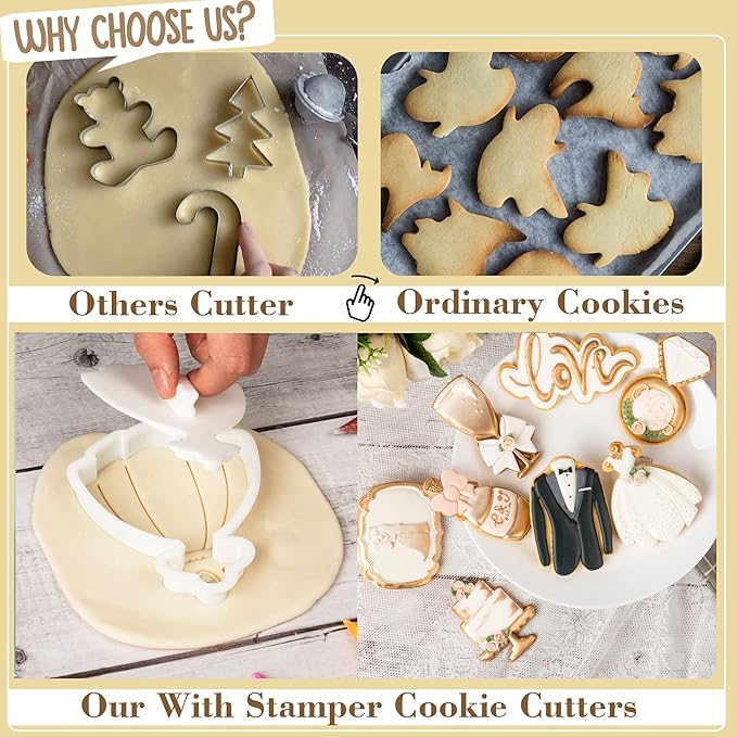 Flycalf Love Cookie Cutters with Plunger Stamps Baking Dough Tools Wedding Cake Shapes PLA Accessories Cutter Molds for Birdesmaid Decorative Party 3.5" Kitchen Supplies