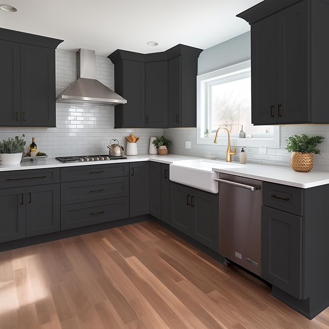 Wall-Mounted Cabinet – Solid Wood Shaker Style Medicine Cabinet with Adjustable Shelves & Soft-Close Doors for Bathroom, Kitchen, and Office Storage (Charcoal Black, 36" W x 12" D x 42" H)