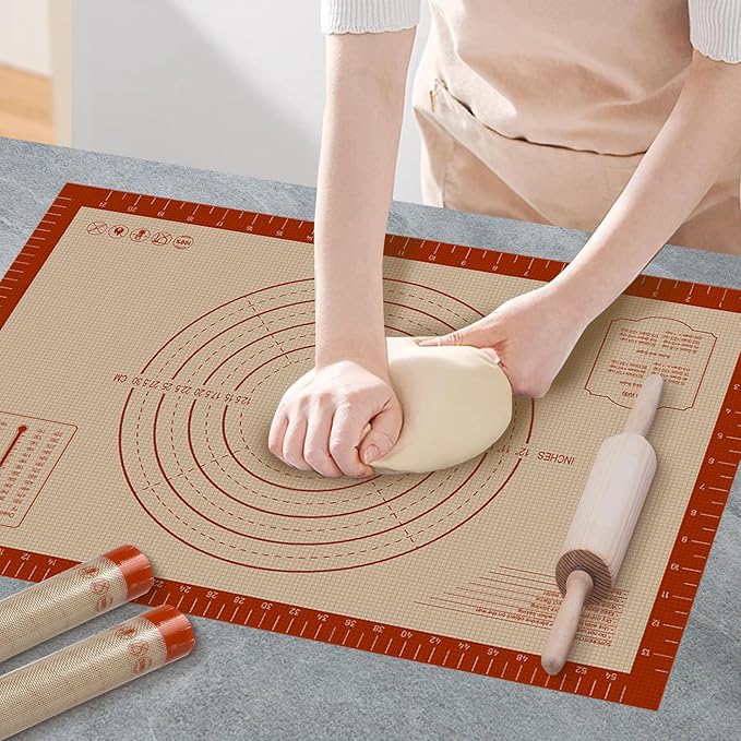 Silicone Baking Mat, 24" x 16" Baking Mat, Pastry Rolling Sourdough Baking Mat Supplies for Making Pizza, Pie, Cookies, Bread