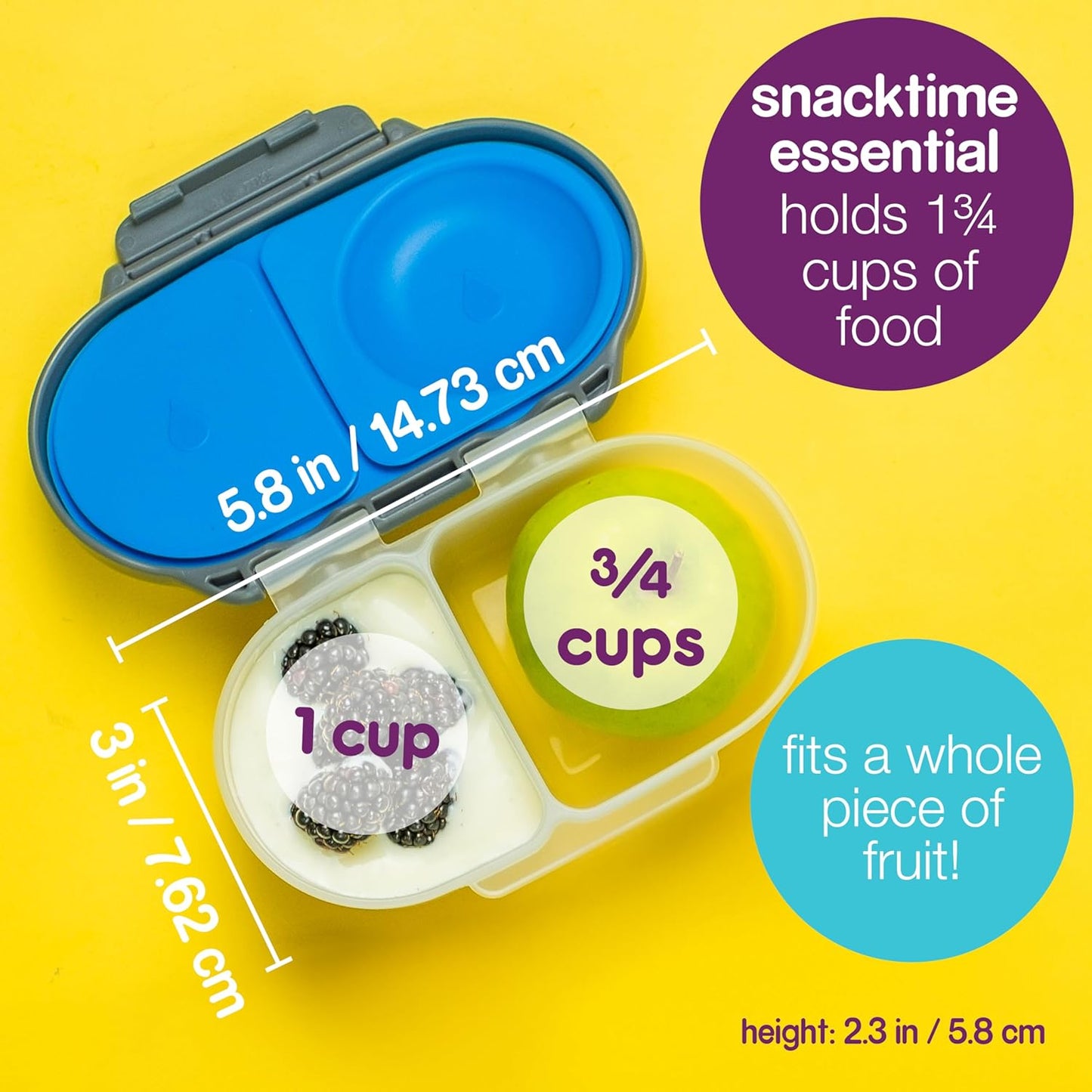 b.box Snack Box (2-pack) Reusable Snack Containers with Lids – Bento Box for Kids & Toddlers, Leakproof Lunch Box, BPA-Free and Dishwasher Safe Snack Container (S'shake + Indigo Rose, 1 3/4 Cup)