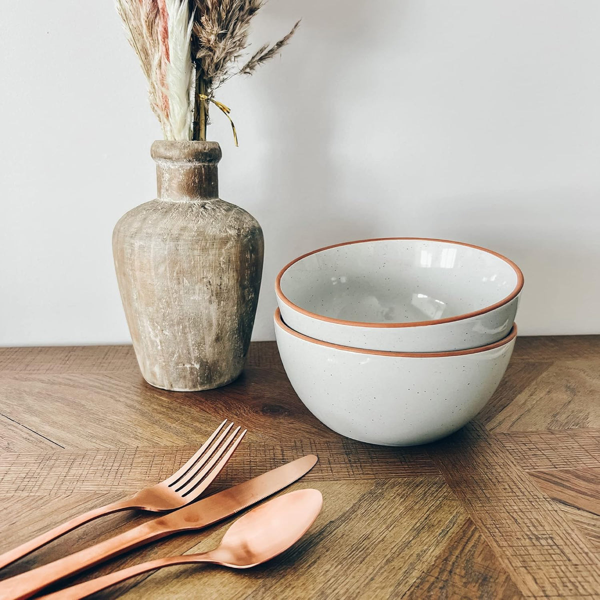 Mora Ceramic Bowls For Kitchen, 28oz - Bowl Set of 4 - For Cereal, Salad, Pasta, Soup, Dessert, Serving etc - Dishwasher, Microwave, and Oven Safe - For Breakfast, Lunch and Dinner - Vanilla & Grey