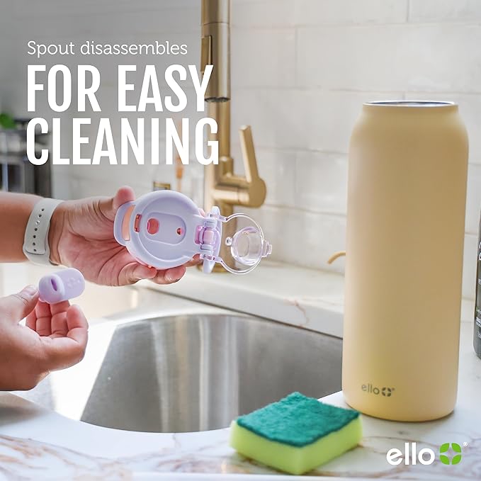 Ello Pop & Fill 32oz Stainless Steel Water Bottle with QuickFill Technology, Double Walled and Vacuum Insulated Metal, Leak Proof Locking Lid, Straw and Chug, Reusable, BPA Free, Pink Gingham
