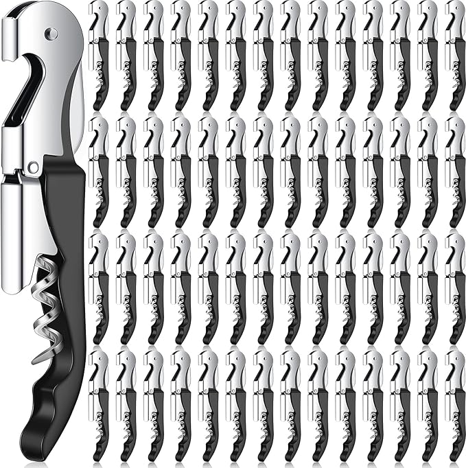 Waiter Corkscrew Wine Openers Heavy Duty Hinges Wine Key Bottle Opener All in One Double Hinged Waiter's Corkscrew with Foil Cutter Wine Tools for Bartenders Servers Sommelier (Black, 100 Pack)