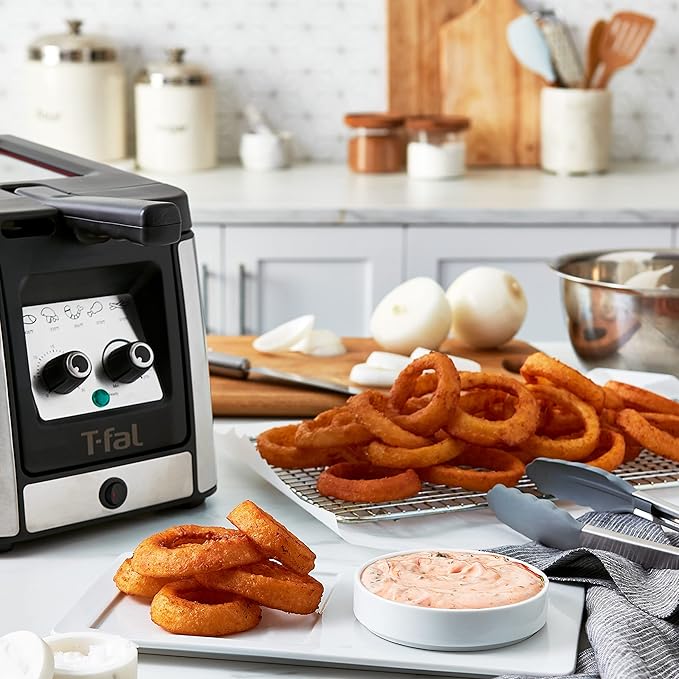 T-fal Deep Fryer with Basket, Electrics Stainless Steel 3.5 Liter Oil Capacity, 2.6 Pound Food Capacity 1800 Watts Easy Clean, Temp Control, Digital Timer, Oil Filtration, Dishwasher Safe Parts Silver