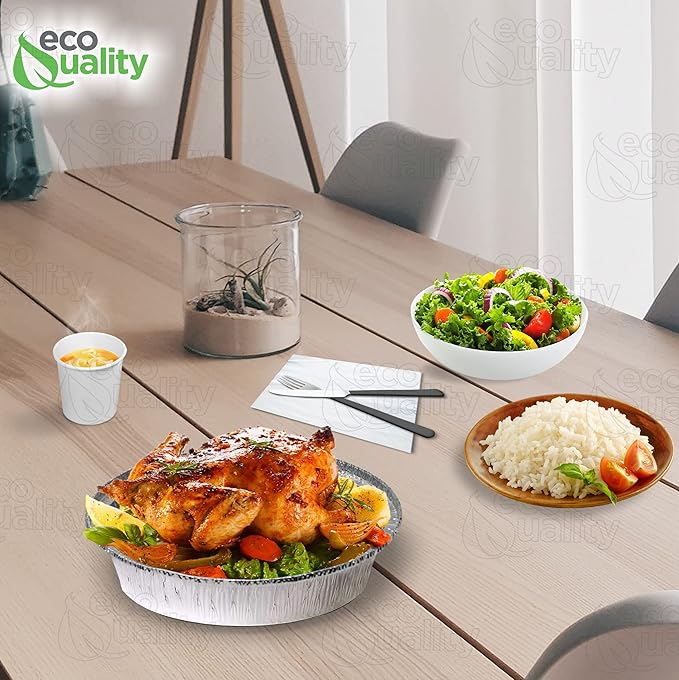 EcoQuality 9" Round Aluminum Foil Pans - Disposable Containers with Foldable Walls for Pie Baking, Cooking, Serving, Reheating, and Storing - Freezer and Oven Safe Tart Pan 100 Pack