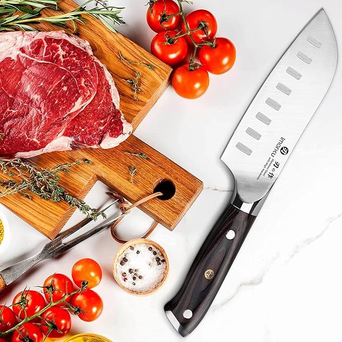 imarku Santoku Knife Chef Knife 5 inch Ultra Sharp Asian Knife Japanese Chef Knife - Japanese High Carbon Stainless Steel - Ergonomic Pakkawood Handle, Best Choice for Home Kitchen