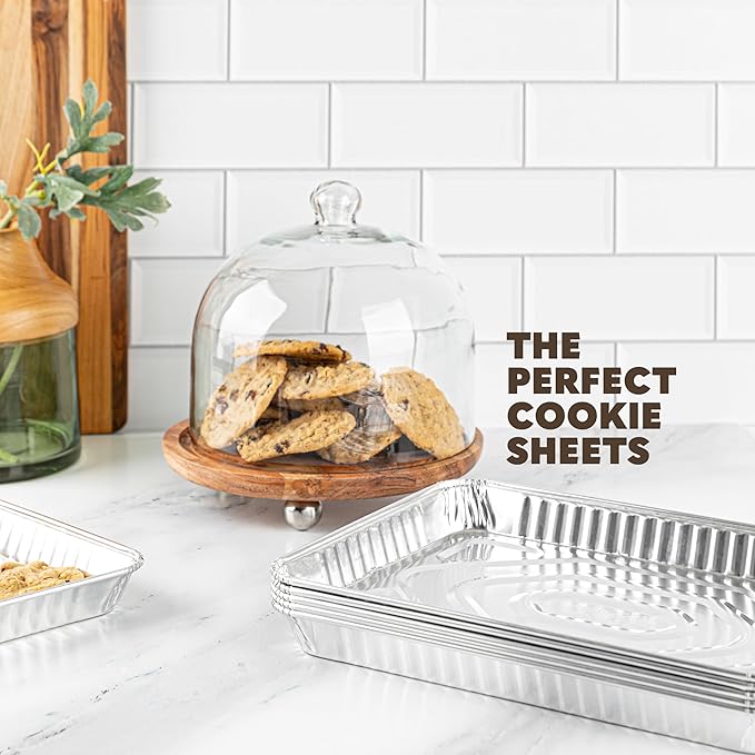 PLASTICPRO Aluminum Pans 20 Pack Disposable Cookie Sheets 9'' x 13'' Baking Pans Premium Quality Heavy Duty Cookie Sheet Pans
