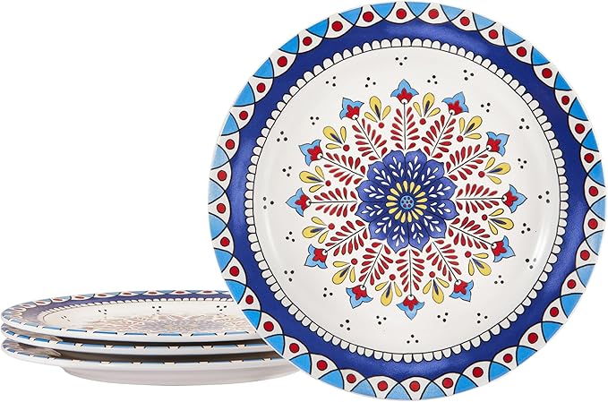Bico Boho Totem Dinner Plates Set of 4, 11 Inch Large Ceramic Plates for Pasta, Steak, Stylish Serving Dishes, Microwave and Dishwasher Safe, Gift for Housewarming and Thanksgiving