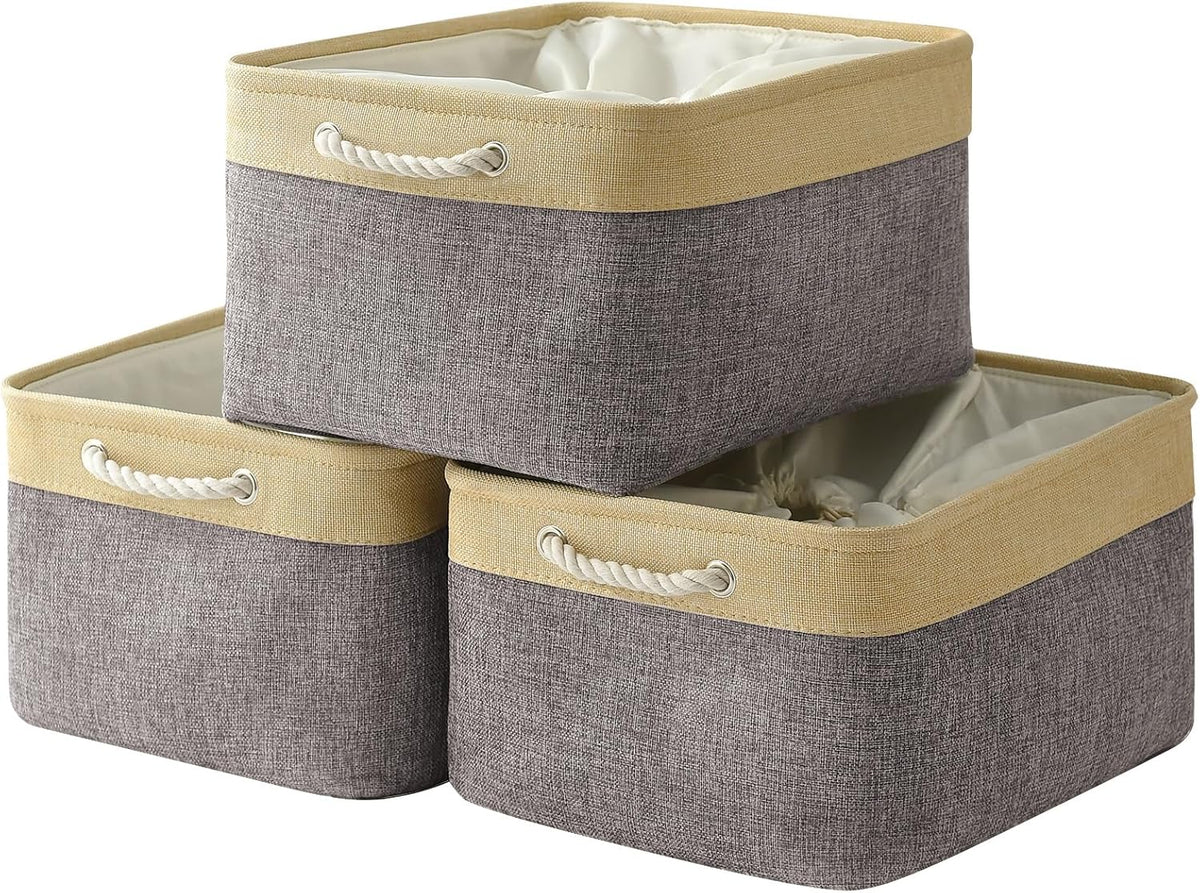 TheWarmHome Storage Baskets for Organizing, Extra Large-3Pack, 17.7L×13.8W×9.8H inch Large Sturdy Storage Bins, Decorative Storage Baskets for Shelves Closet Nursery (Gold&Grey)