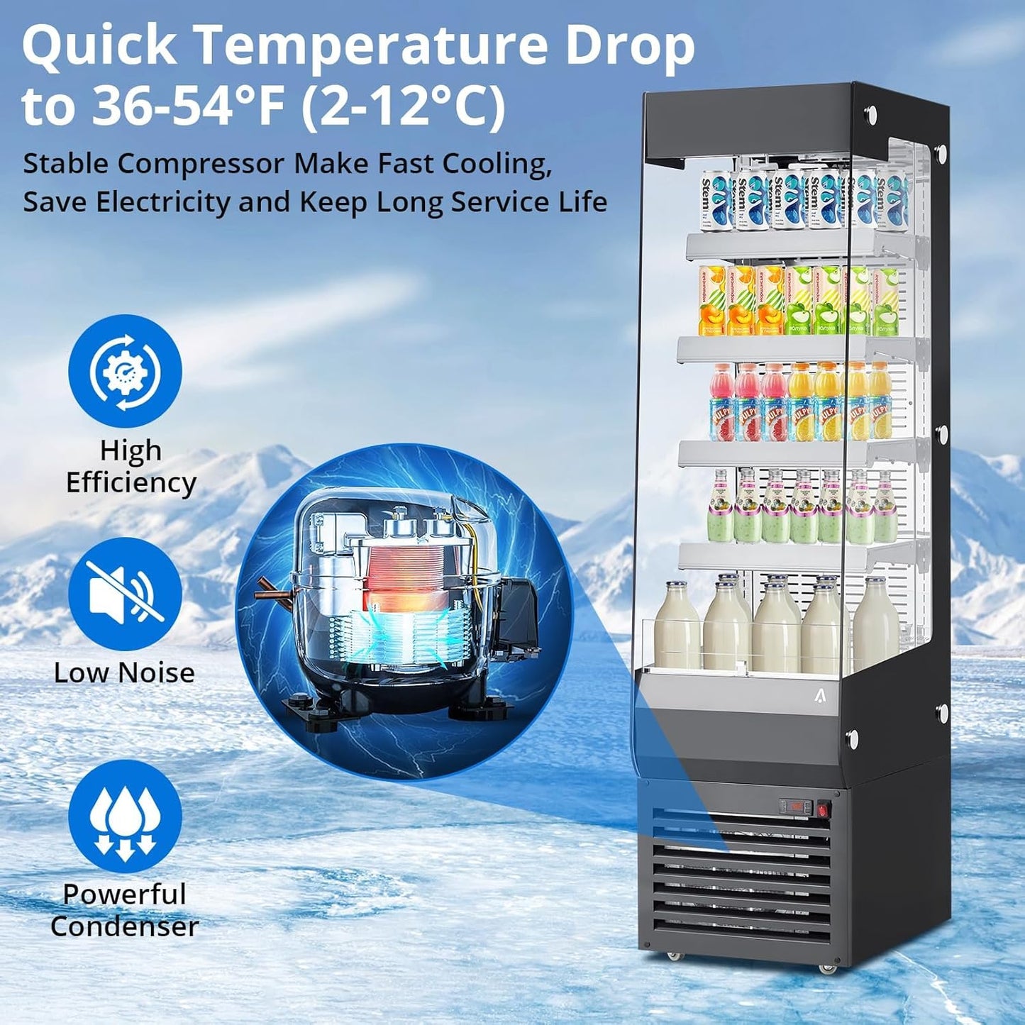 7.77 Cu.Ft. Commercial Display Refrigerator, Countertop Pastry Display Case with Glass Door and Casters, Merchandiser Refrigerator with Adjustable Shelves for Cafe, Restaurant, Store, Bar, Bakery