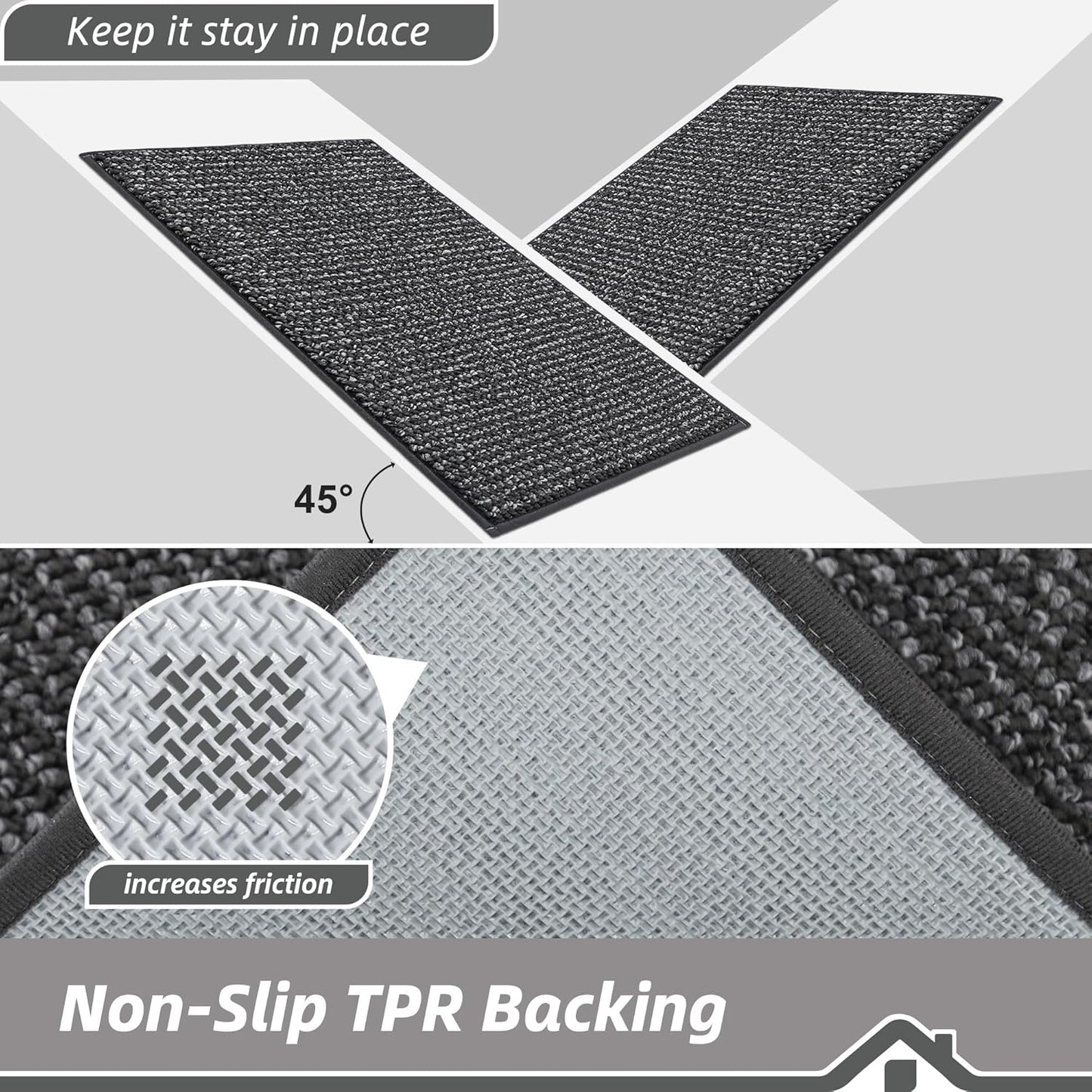 BEQHAUSE Kitchen Rugs and Mats 2PCS, Non-Slip Kitchen Mats for Floor, Absorbent and Stain Resistant Kitchen Runner, Machine Washable Rugs for Kitchen, Laundry & Sink, 24"x36"+24"x60", Charcoal