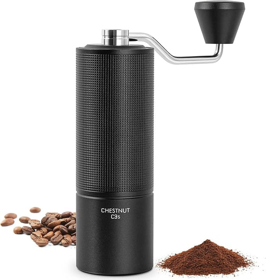 Chestnut C3S Manual Coffee Grinder TIMEMORE, Hand Coffee Grinder with Adjustable Grind Setting, Stainless Steel S2C Conical Burr Coffee Grinder, for Espresso to French Press Black