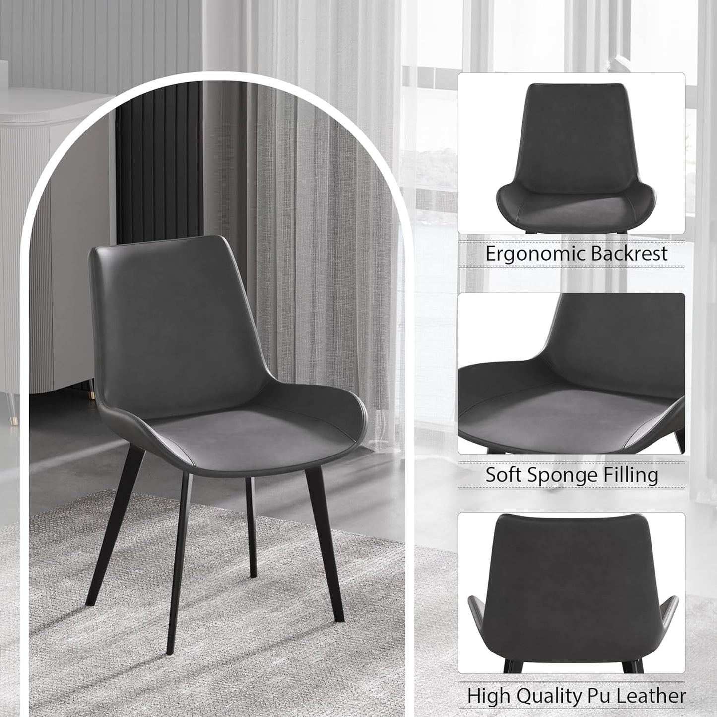 Montary 9 Piece Dining Table Chairs Set, Modern Dining Table Set of 8, Includes 59" D Marble Round Table with Black Carbon Steel Base, 8 Grey Black Dining Chairs for Home, Kitchen