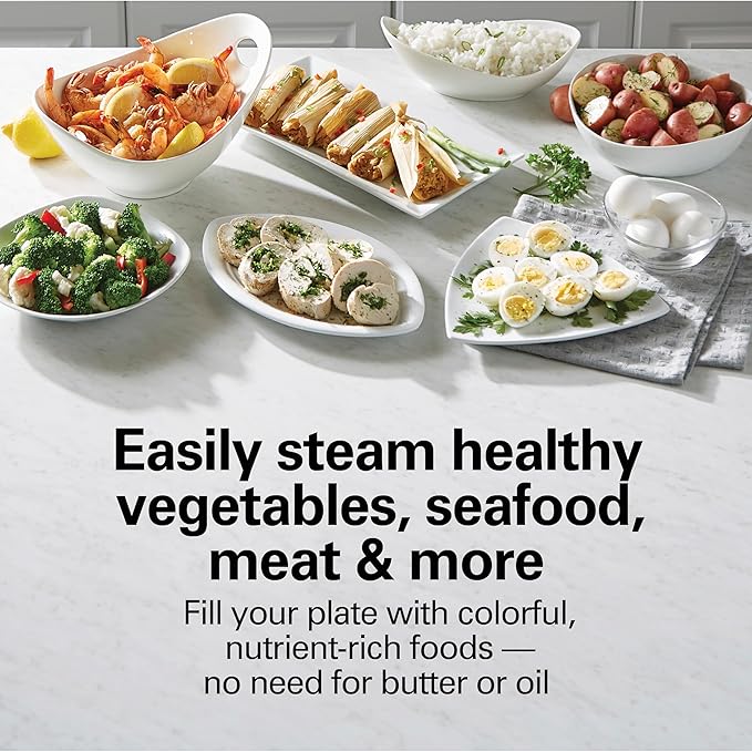 Hamilton Beach Digital Electric Food Steamer & Rice Cooker for Quick, Healthy Cooking for Vegetables and Seafood, Stackable Two-Tier Bowls, 5.5 Quart, Black & Stainless Steel