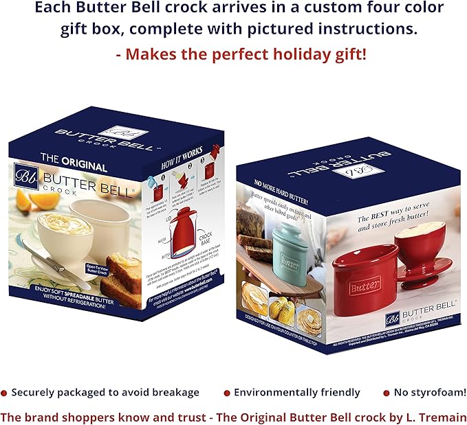 Butter Bell - The Original Butter Bell Crock by L. Tremain, a Countertop French Ceramic Butter Dish Keeper for Spreadable Butter, French Ceramic Butter Dish Keeper, Specialty (Matte Black)