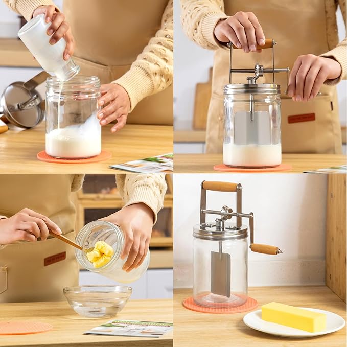 Dazey Butter Churn - Hand Crank Butter Churner- Manual Butter Maker- Beech Wood BUTTER PADDLES INCLUDED. Create Delicious Homemade Butter With Your Own Hand Crank Dazey Butter Churner (Turn N Churn)