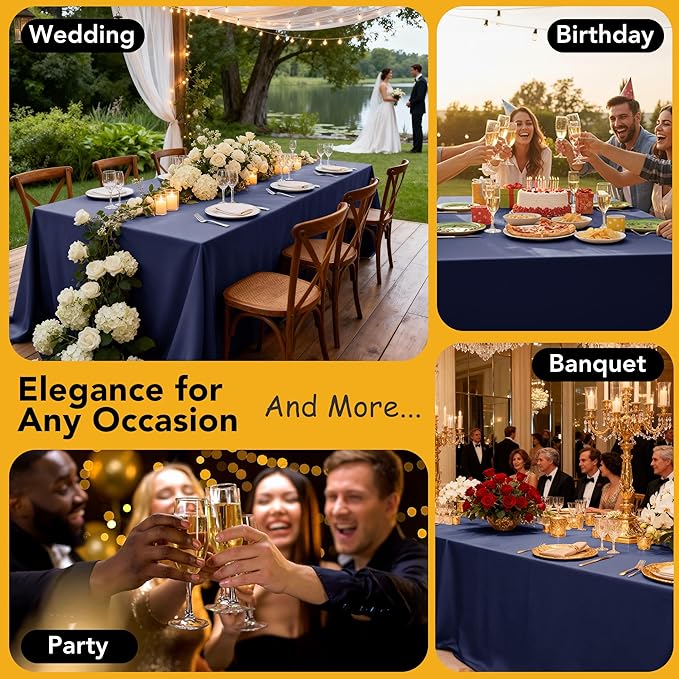 10-Pack Navy Blue Tablecloths for Rectangle Tables, 60 x 102 Inches, Stain-Resistant Polyester Fabric for 6 Foot Tables - Washable Table Covers for Weddings, Birthday Parties, Events