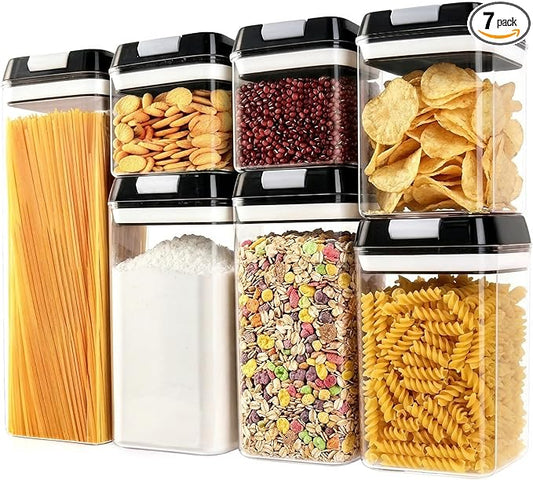 OMIO Airtight Food Storage Containers 7 Pcs, BPA-Free Kitchen Canisters with Intrusive Seal Lids & Silicone Gasket for Cereal, Flour, Pasta - Leak Proof, Stackable Pantry Organizers
