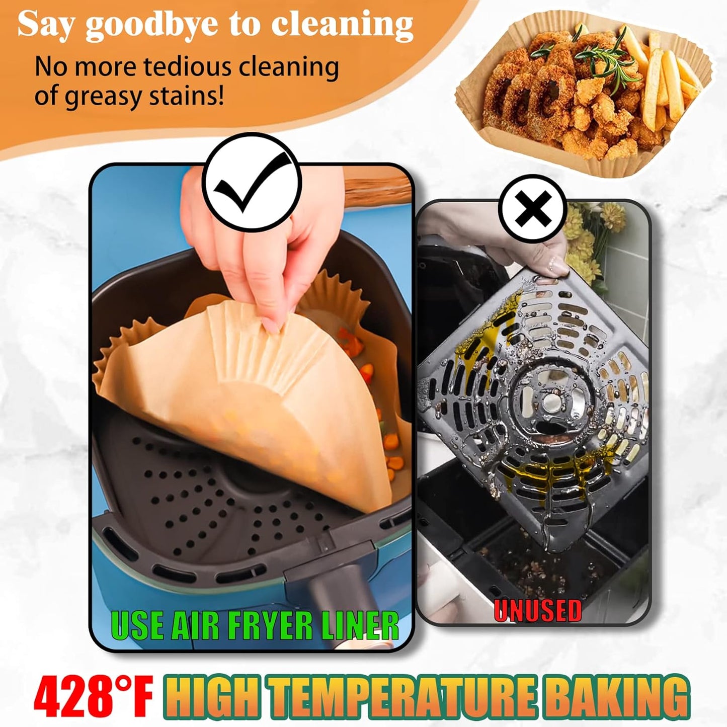 Disposable Paper Liners, 120 Pcs Square Airfryer Parchment Cooking Non-Stick Liner Accessories, Microwave Oven, Frying Pan, Oil-proof Air Fryers Filters Sheet for 2 3 4 4.5 Qt Baking Basket
