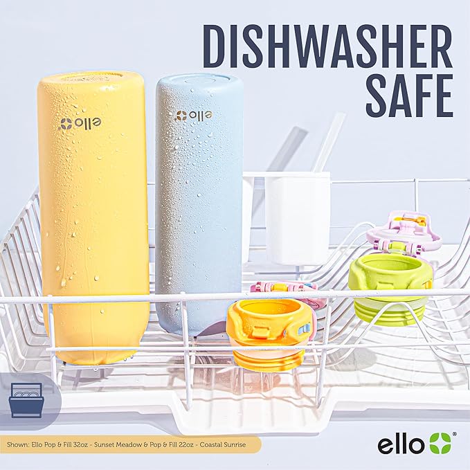 Ello Pop & Fill 32oz Stainless Steel Water Bottle with Quick Fill Technology, Double Walled and Vacuum Insulated Metal, Leak Proof Locking Lid, Sip and Chug, Reusable, BPA Free, Gloss Daisies