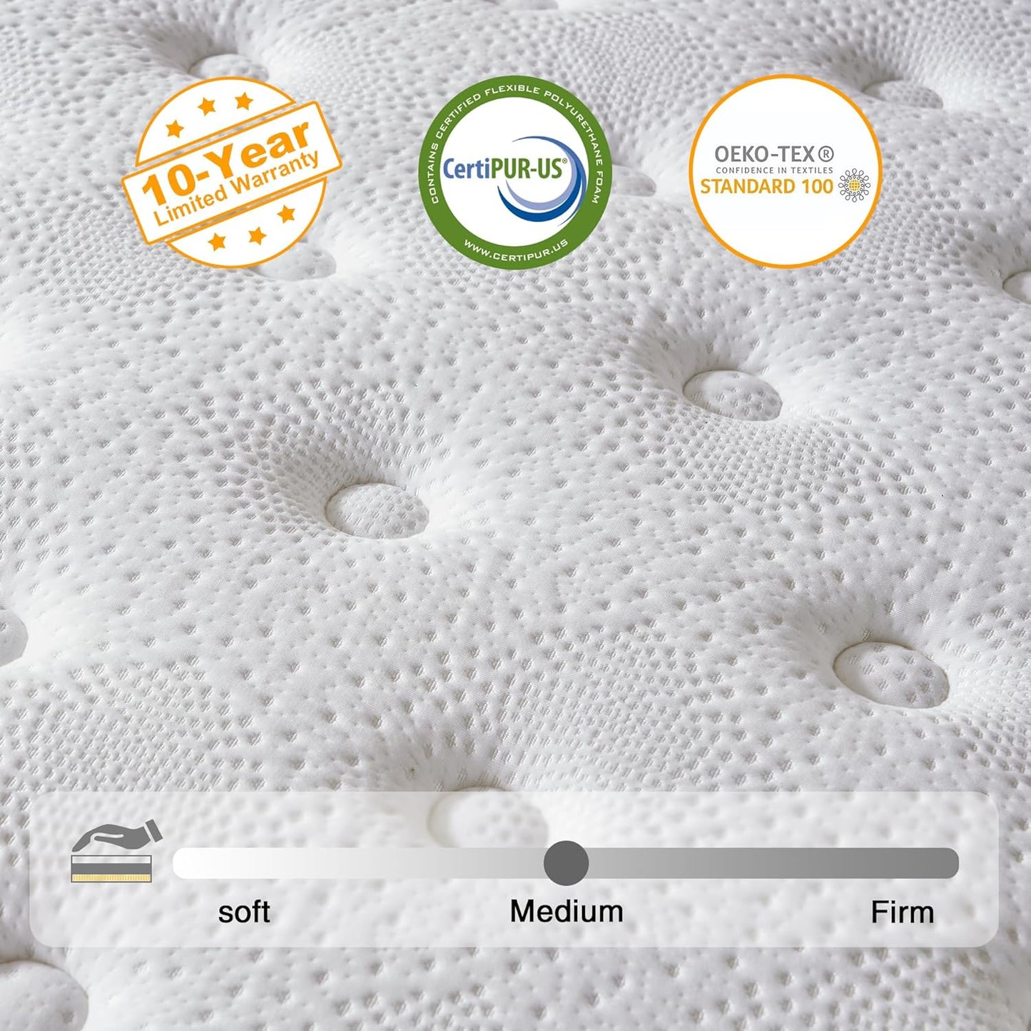 Full Size Mattress, 10 Inch Hybrid Mattress in a Box, Memory Foam and Individual Pocket Springs, Fiberglass Free, Soft and Breathable, Medium Firm Feel