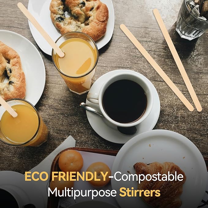 500 Count Bamboo Coffee Stirrer - Disposable 5.5 inches Long Wooden Stir Sticks for Coffee and Cocktails - Smooth, Splinter-Free Beverage Mixers - Ideal for Cafe, Bars and Drink Stations