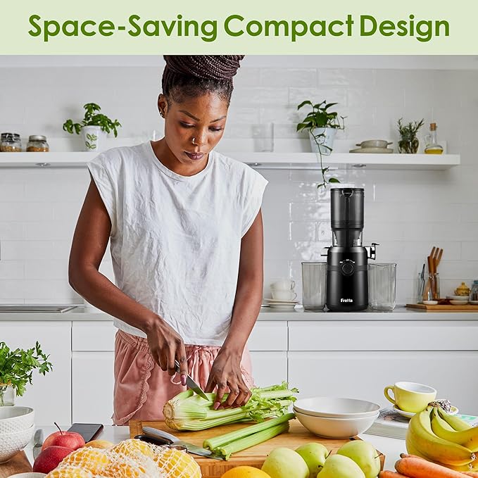 Juicer Machines,Fretta Cold Press Juicer Machines with American-Sourced PCTG Material,Fit Whole Fruits & Vegetables,Easy to Clean,Truly BPA-Free,Classic Black
