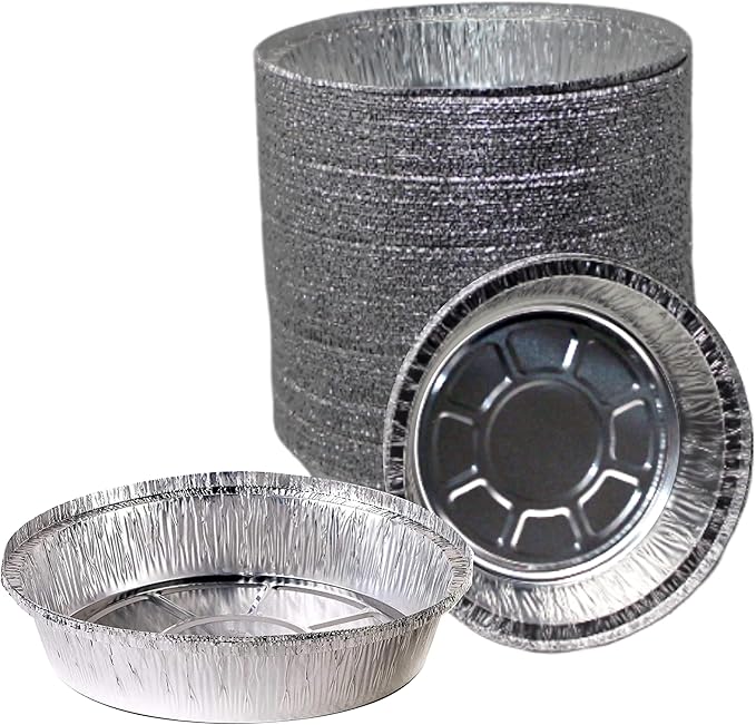 EcoQuality 7" Round Aluminum Foil Pans - Disposable Containers with Foldable Walls for Pie Baking, Cooking, Serving, Reheating, and Storing - Freezer and Oven Safe Tart Pan 500 Pack