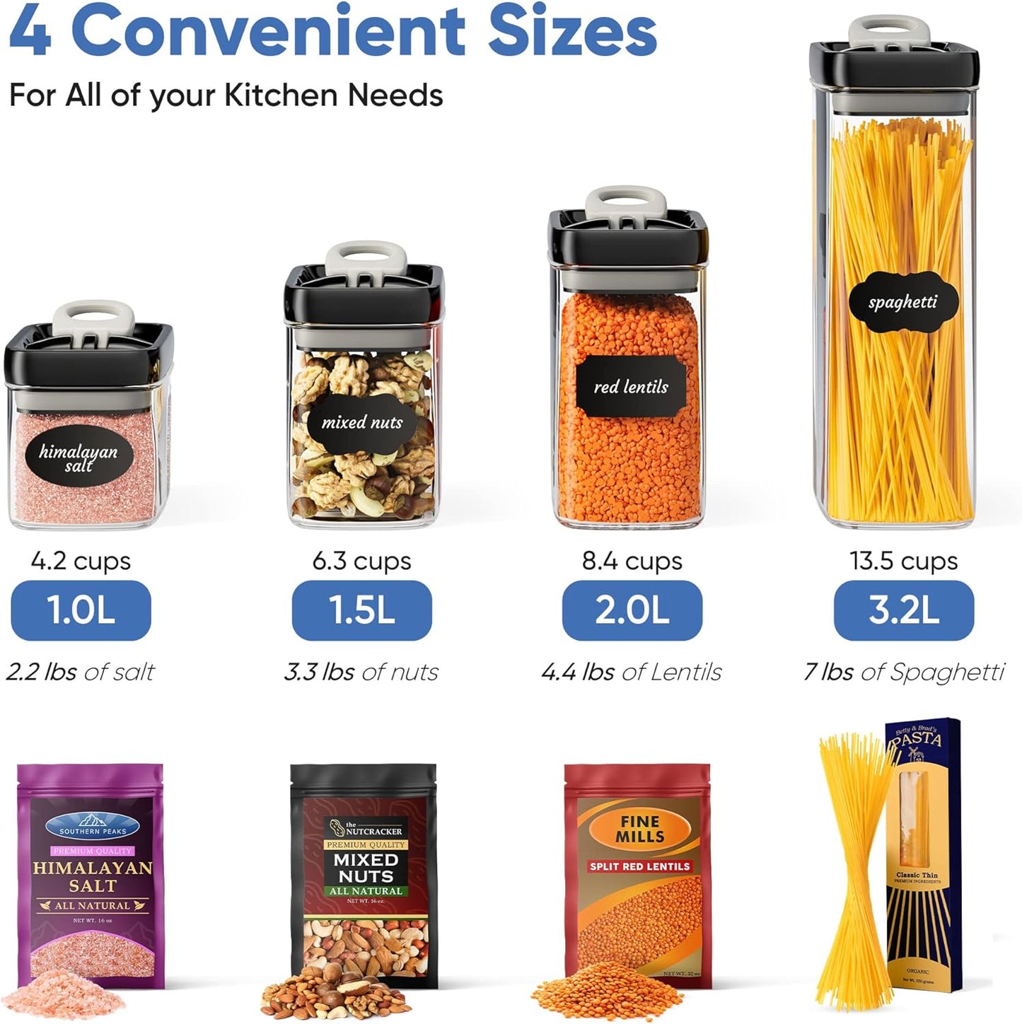 Chef's Path Airtight Food Storage Containers Set for Home Organization - 7 Piece Largest Flip Lock Set w/more Capacity - BPA Free Plastic Dry Food Storage Containers with Lids