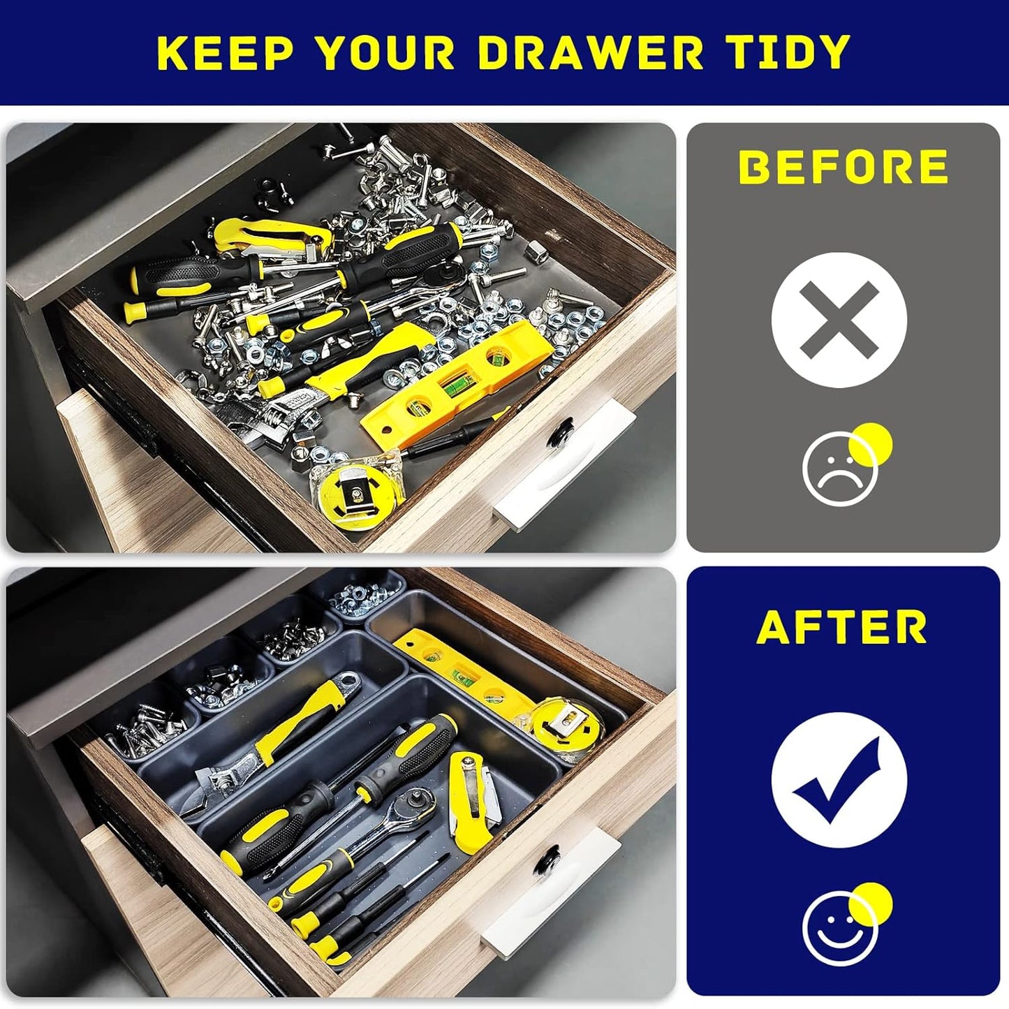 Tool Box Organizer, Tool Drawer Organizer Tray Divider, Toolbox Organization, Garage Tool Organizers and Storage, Tool Box Accessories for Rolling Tool Chest Cabinet (47PCS)
